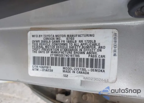 2004 Toyota Corolla Ce z USA, uszkodzony, nr VIN 2T1BR32E74C197785